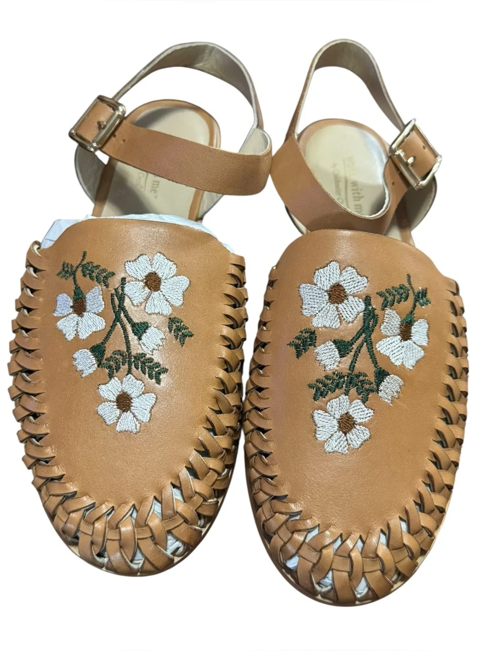 Cold Water Creek Walk With Me Floral Embroidered Leather Huaraches Sz 9.5 New